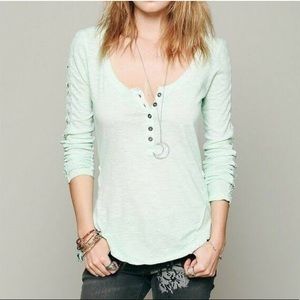 Free People Mint Green Button Up Henley